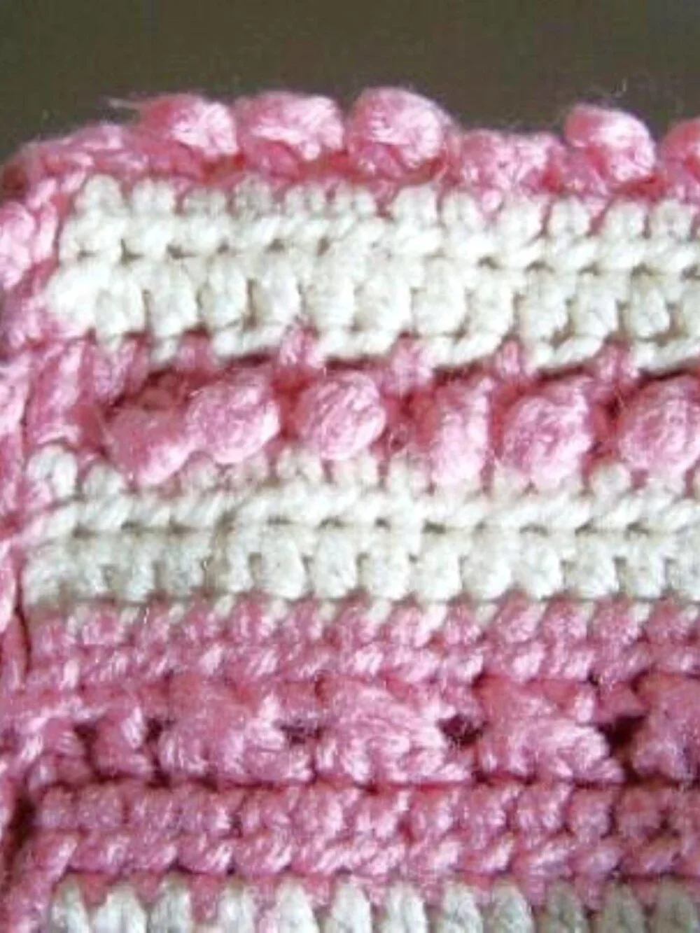 Crocheted Afghan: Pink & Cream Cable Stitch Blanket Throw (52 x 58